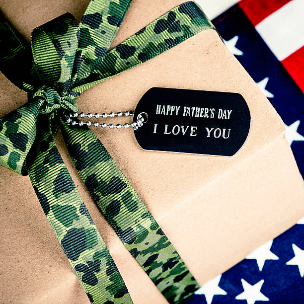 American Flag with Gift and Military Dog Tag with a Message for Dad - gifts for ex-military