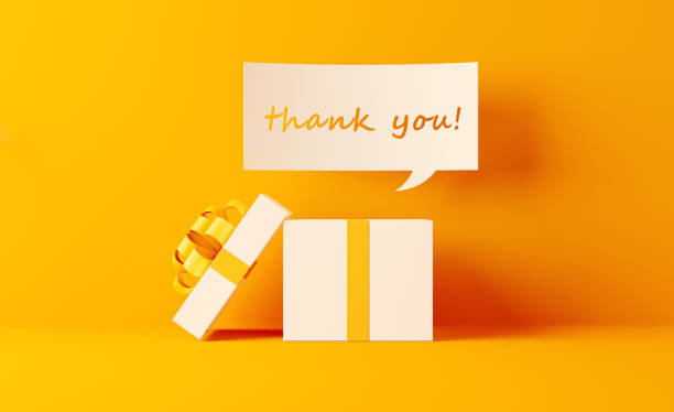 A thank you note coming out of white gift box on yellow background. - thank you for helping me grow gifts