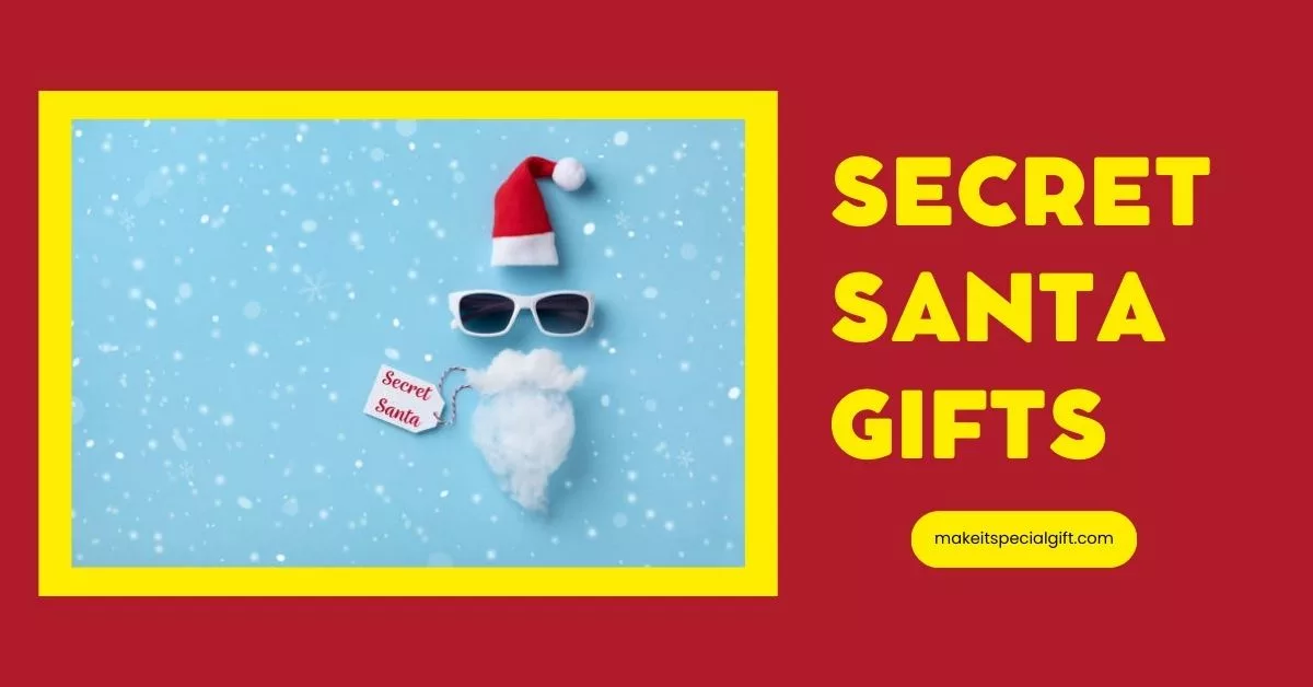 Creative Christmas background. Secret Santa card. Santa Claus hipster with red hat, beard and sunglasses. _secret santa gifts by prices