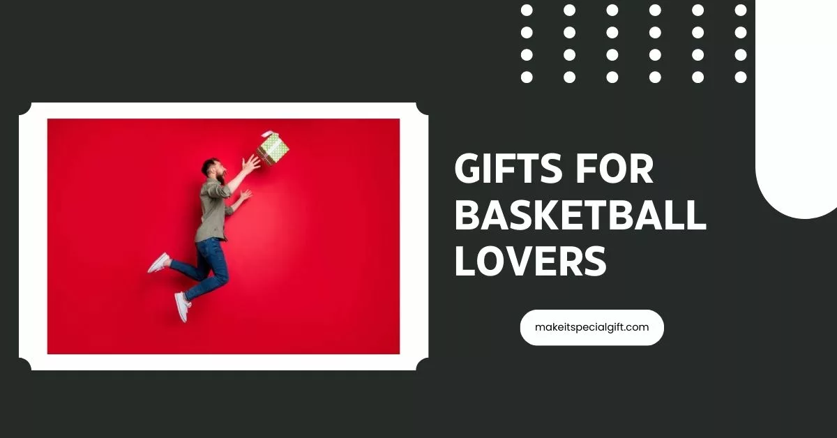 Full length body, size photo of man trying to catch his prize gift while isolated with red background like he is playing basketball. _ 20 gift for basketball lovers