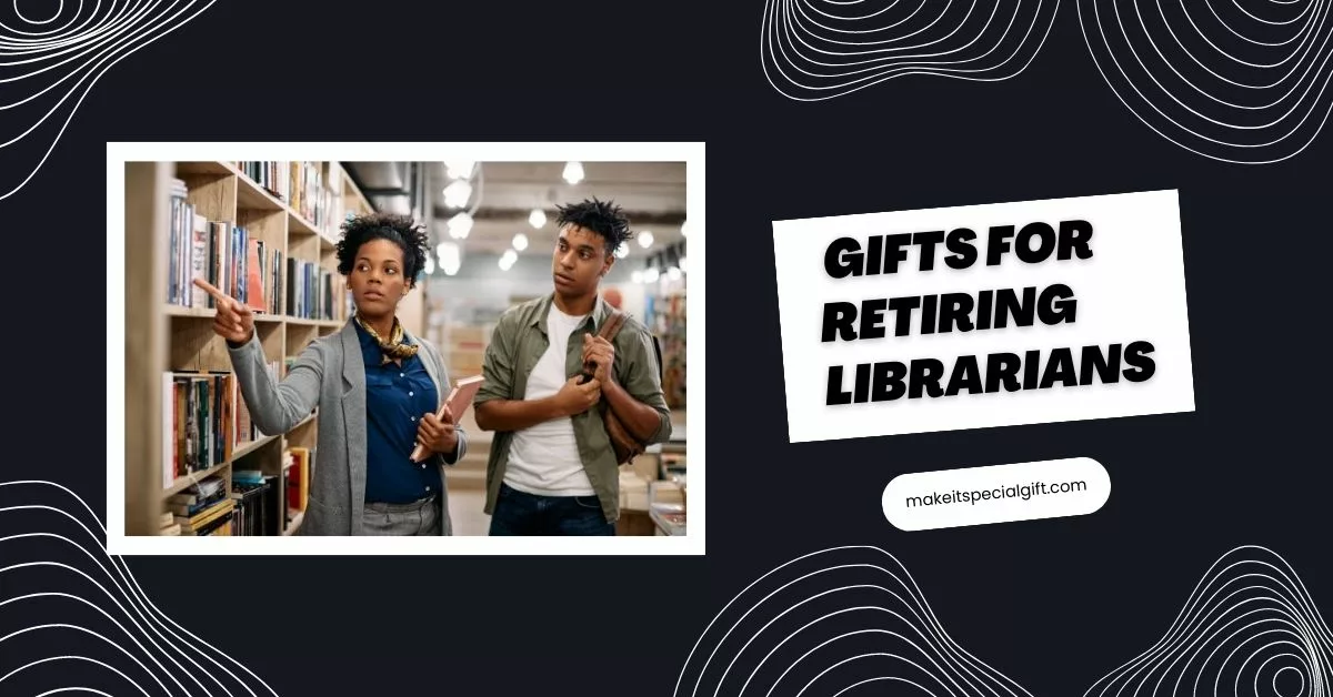 African American librarian assisting the student in finding books for his research in a library. - gifts for retiring librarians