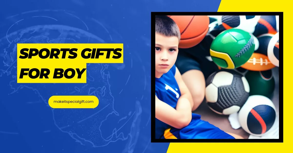 a boy surrounded with so many sporting equipment - Boys sports gift