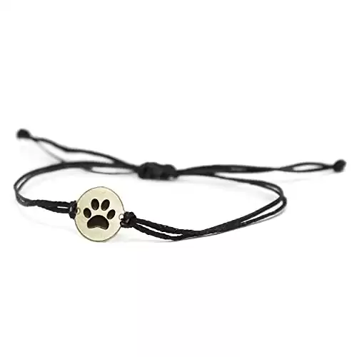 Paw Print Stainless Steel Dog Lover Charm Bracelet, Adjustable Double Black String bracelet for Men & Women - Dog Mom Gift, Loss of Dog Gift, Dog Lover Gifts - Waterproof & Hypoallergenic Jewe...