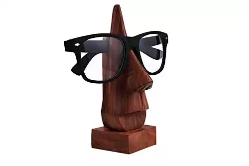 Classic Hand Carved Rosewood Nose-Shaped Eyeglass Spectacle Holder, Eyewear Holder, Sunglasses Holder 6 Inch