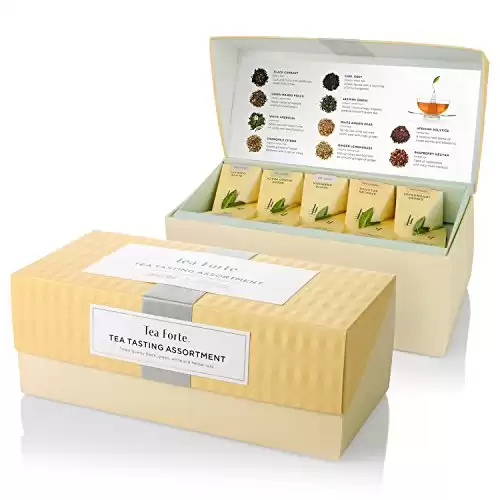 Tea Forte Presentation Box, Tea Sampler Gift Set, Assorted Variety Handcrafted Pyramid Infuser Bags (Asst Tea Tasting), 20 Count (Pack of 1)