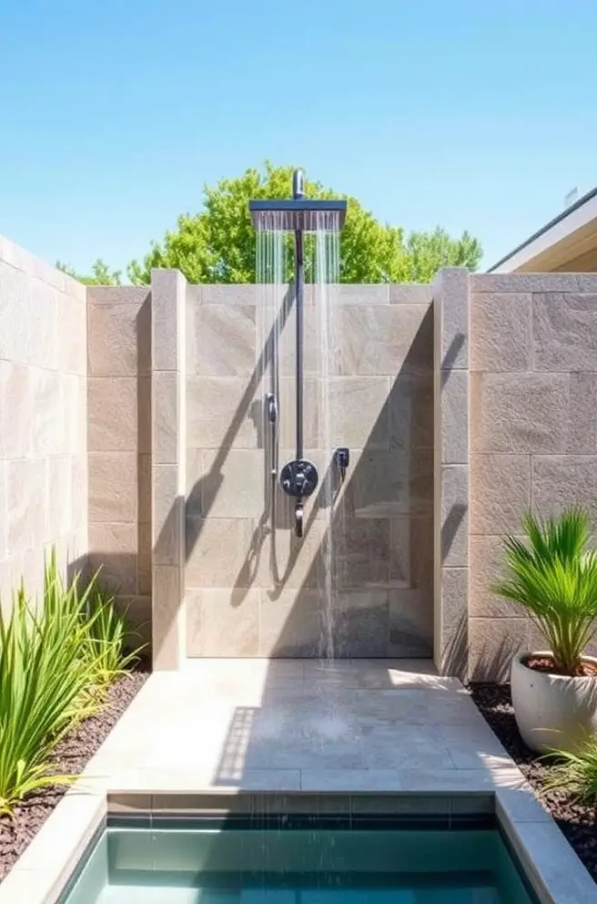 Architectural Outdoor Shower Idea for a Bold Statement
