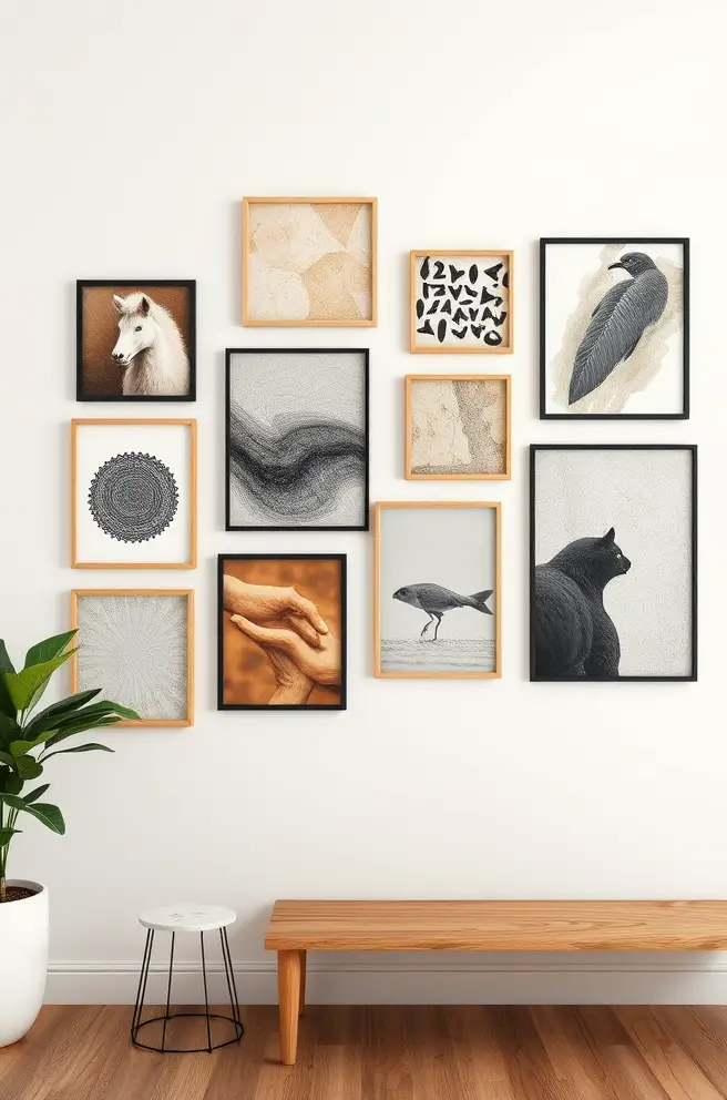 Artistic Gallery Wall Idea With a Mix of Textures and Patterns