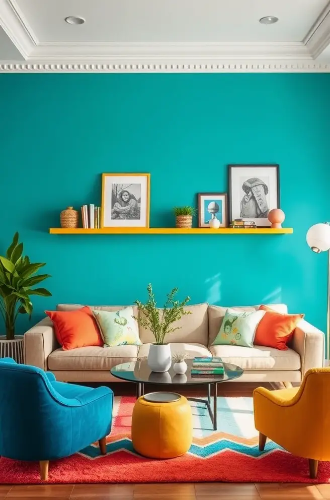 Bold Colorful Living Room Design Idea for an Energetic Feel