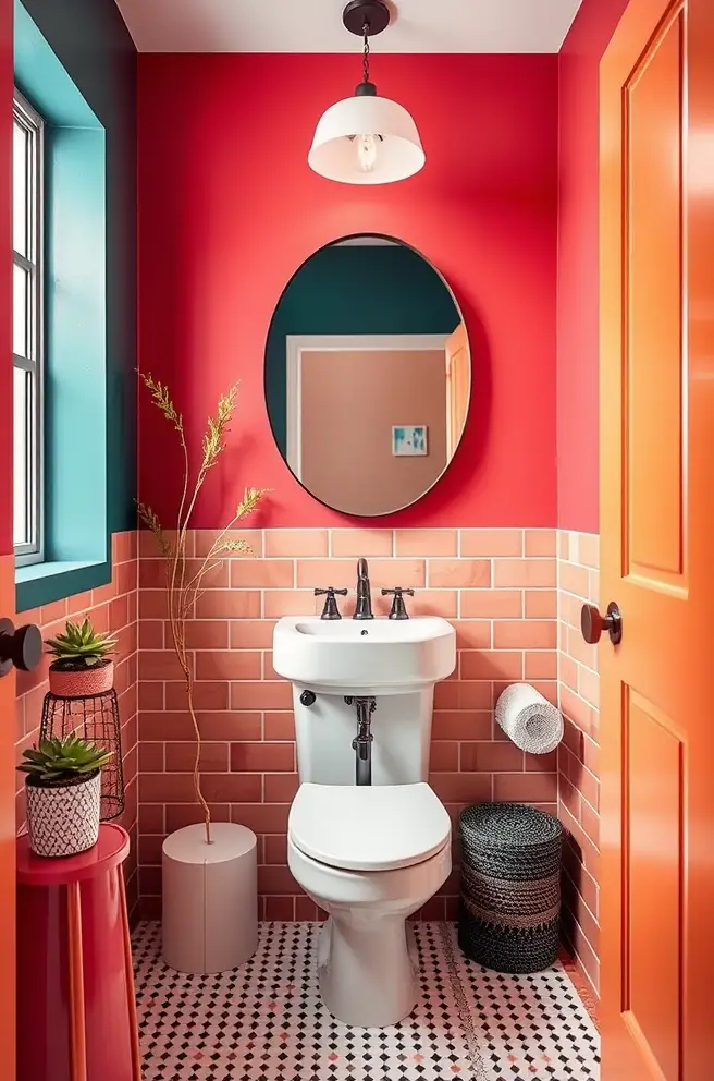 Bold Small Bathroom Remodel Idea with Vibrant Colors