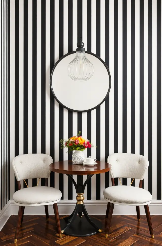 Bold Striped Wallpaper Idea to Create a Dramatic Focal Point