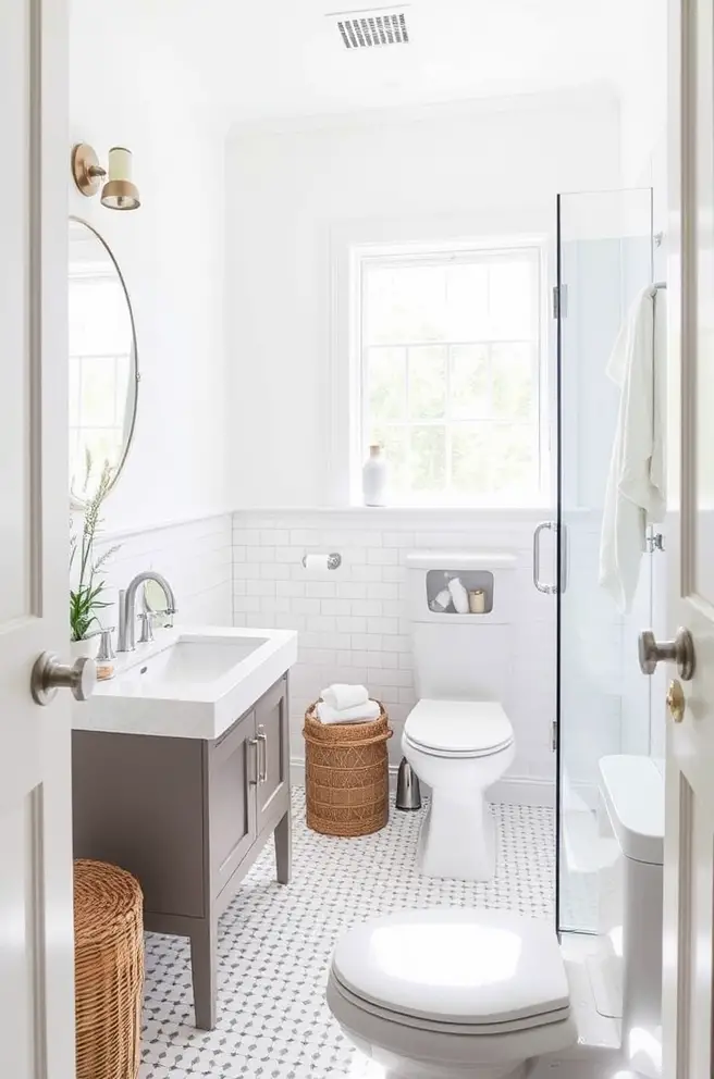 Bright and Airy Small Bathroom Remodel Idea with Natural Light