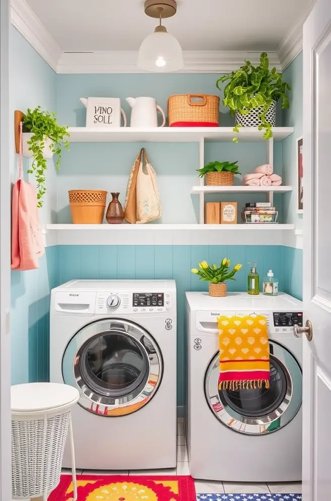 Bright and Colorful Laundry Room Decor Idea to Refresh Your Space