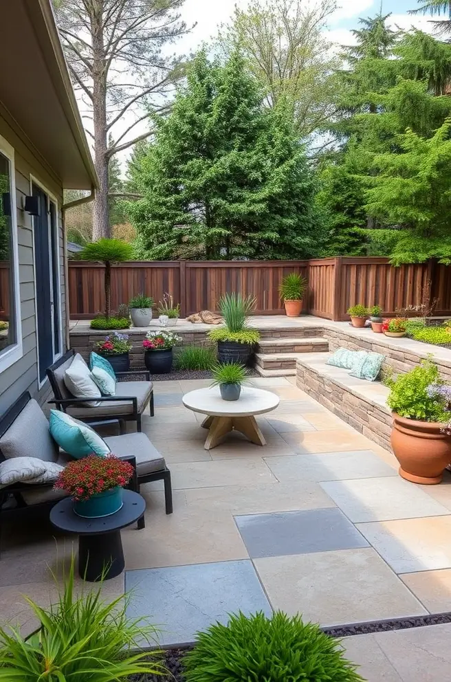 Charming Concrete Patio Idea that Blend with Nature