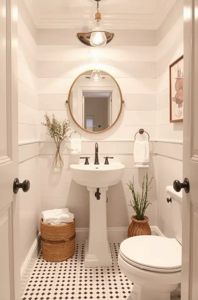 Chic Farmhouse Powder Room Idea for a Touch of Warmth