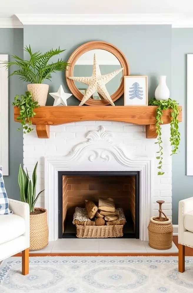 Coastal-Inspired Fireplace Mantel Idea to Bring the Beach Inside