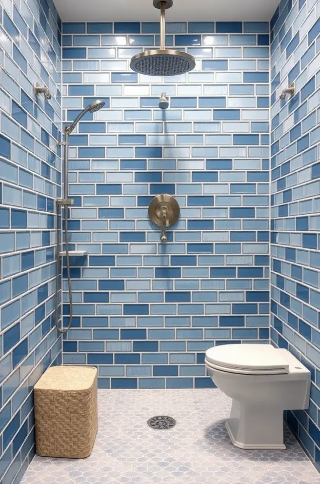 Coastal-themed Blue Tile Shower Idea for a Relaxing Vibe