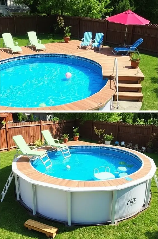 Colorful Above Ground Pool Deck Idea to Brighten Up Your Outdoor Area