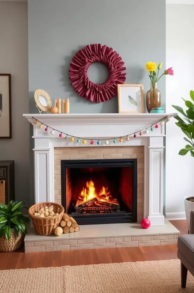 Colorful Fireplace Decor Idea to Brighten Up Your Space