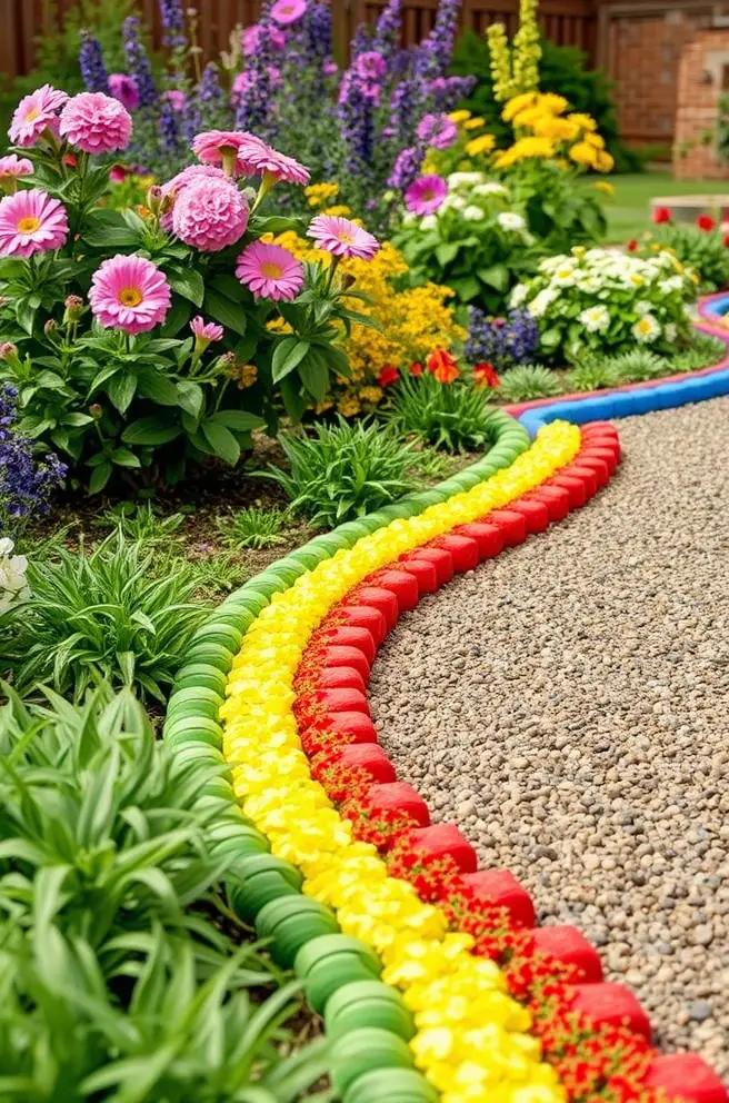 Colorful Garden Edging Idea to Brighten Your Garden Pathways
