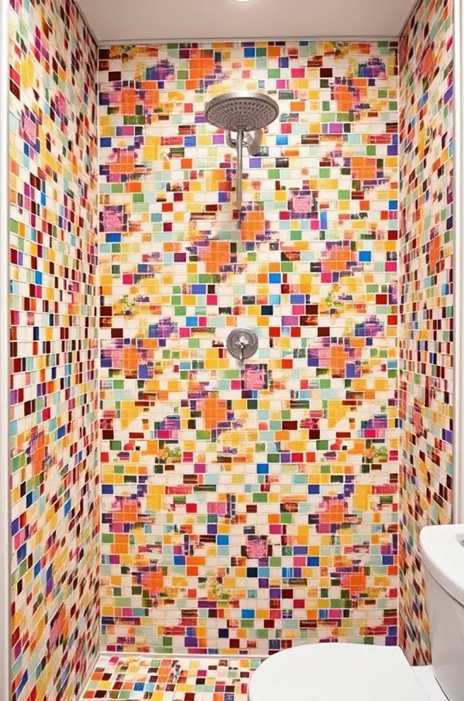Colorful Mosaic Tile Shower Idea to Brighten Your Bathroom