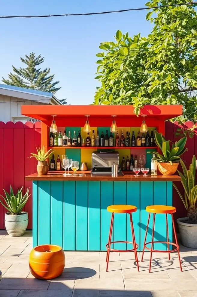 Colorful Outdoor Bar Idea to Brighten Up Your Outdoor Space