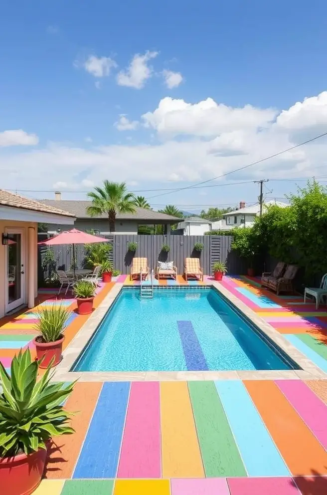 Colorful Pool Deck Idea for a Vibrant Outdoor Experience
