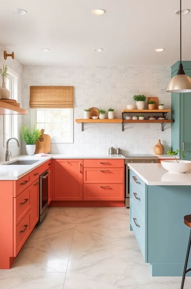 Colorful Transitional Kitchen Layout Idea to Brighten Your Home