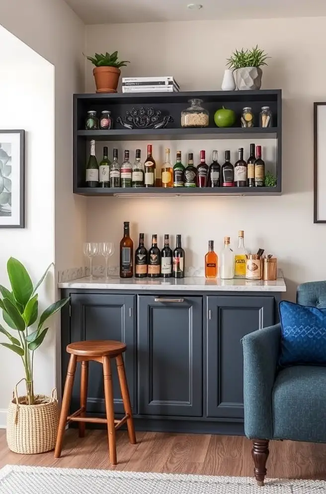 Compact Home Bar Idea Perfect for Cozy Corners