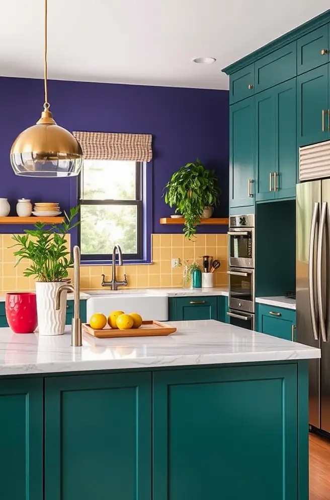 Contemporary Kitchen Idea that Showcase Bold Color and Style