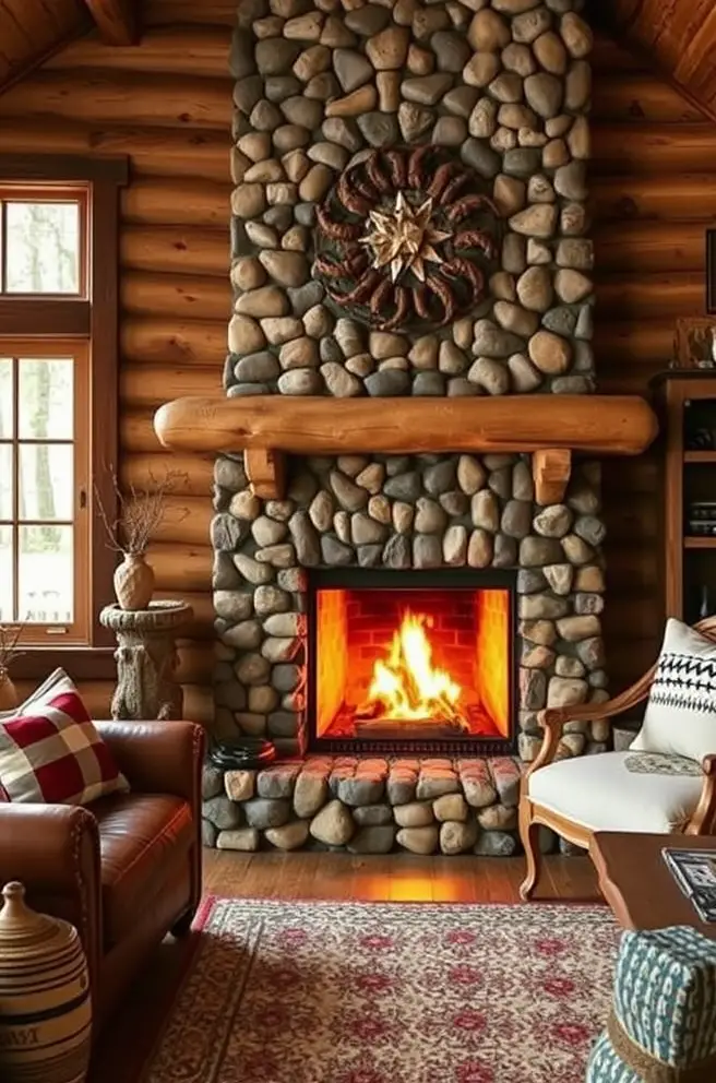 Cozy Cabin Fireplace Idea to Warm Up Your Living Space