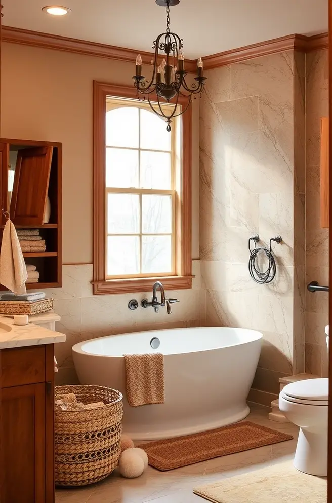 12 Stunning Master Bathroom Ideas You’ll Love 6 Cozy Master Bathroom Idea Emphasizing Warm Tones and Textures