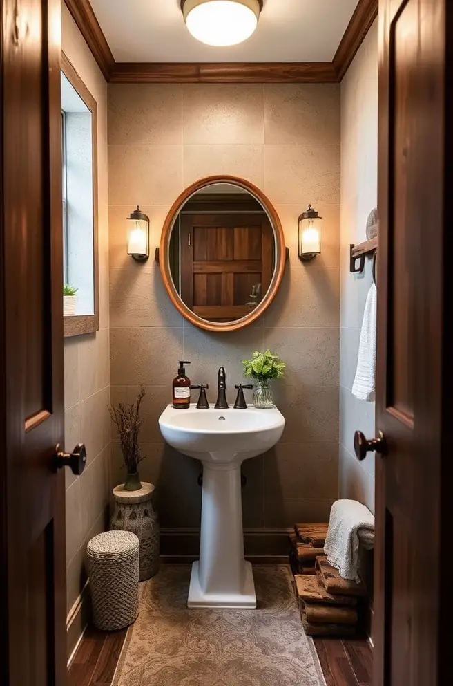 Cozy Rustic Powder Room Idea with Natural Elements