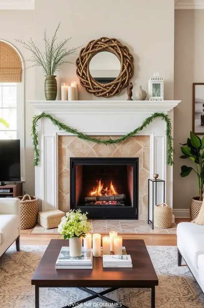 Cozy and Elegant Fireplace Decor Idea for a Warm Living Room