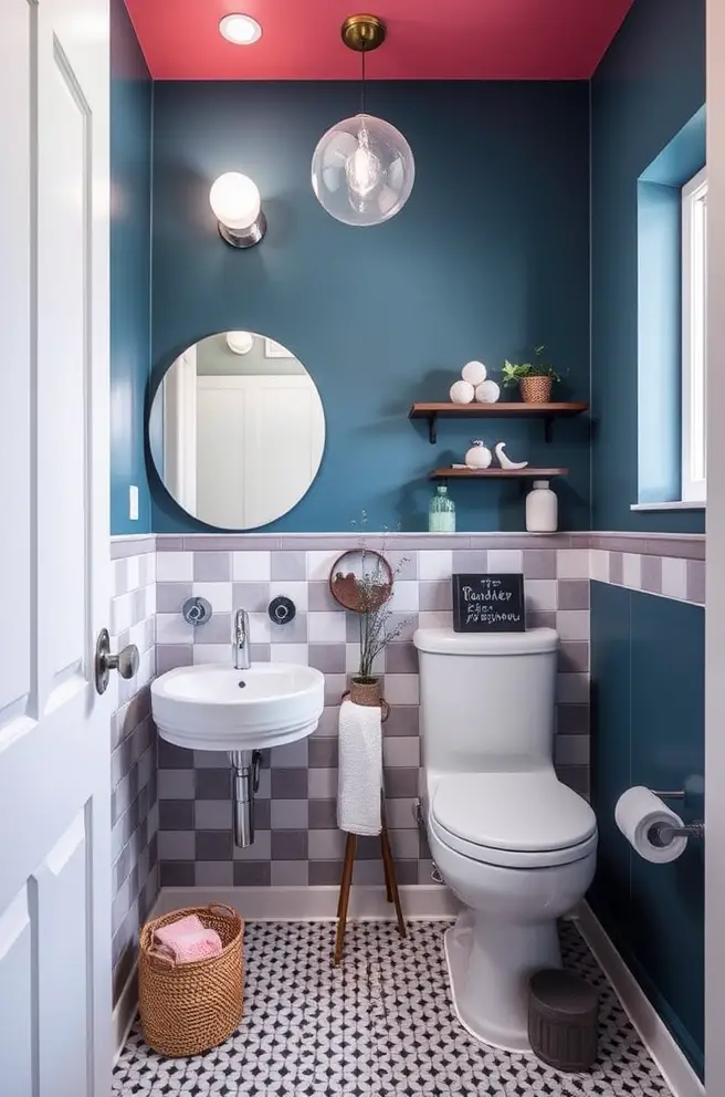 Creative Small Bathroom Idea to Include Bold Colors