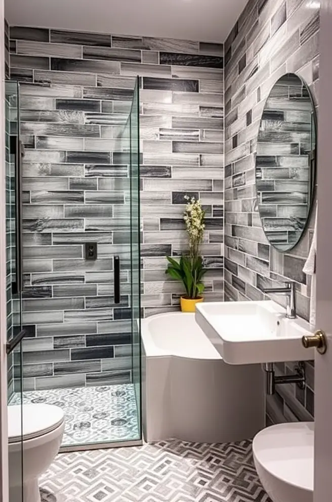 Creative bathroom remodel Idea featuring unique tile designs