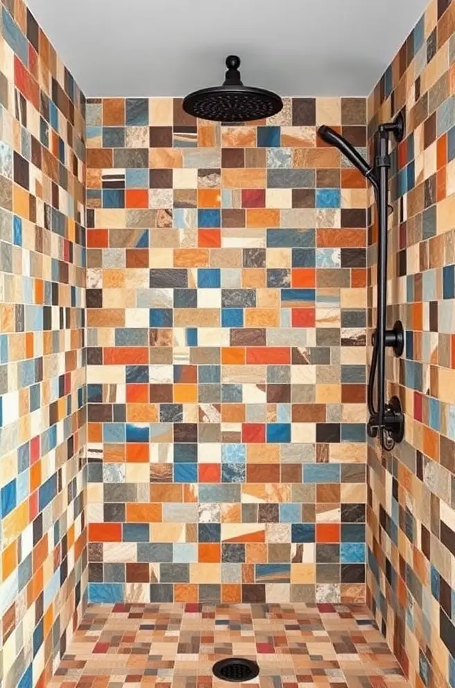 Eclectic Mixed Tile Shower Idea for a Personalized Touch