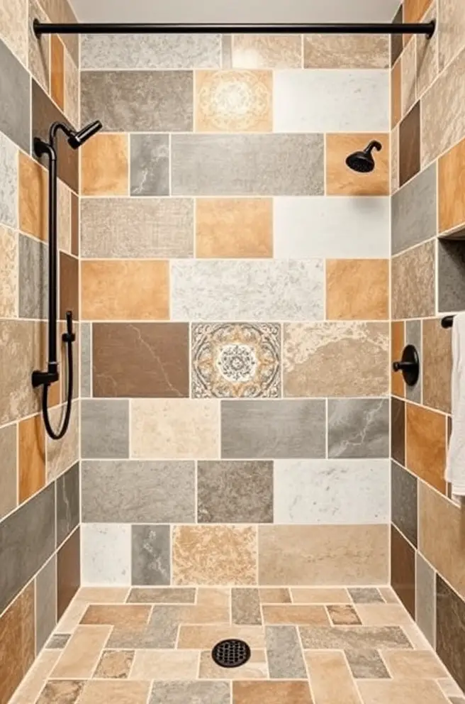 12 Stunning Shower Tile Ideas for Your Dream Bathroom Design 12 Eclectic Shower Tile Idea Blending Different Textures for Visual Interest