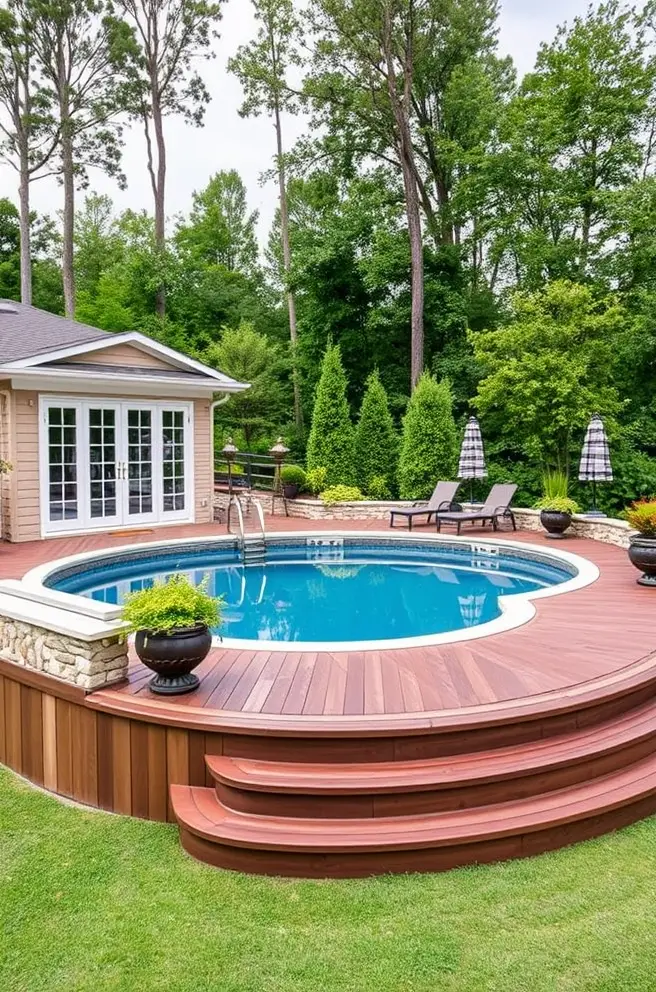 Elegant Above Ground Pool Deck Idea Featuring Luxe Finishes