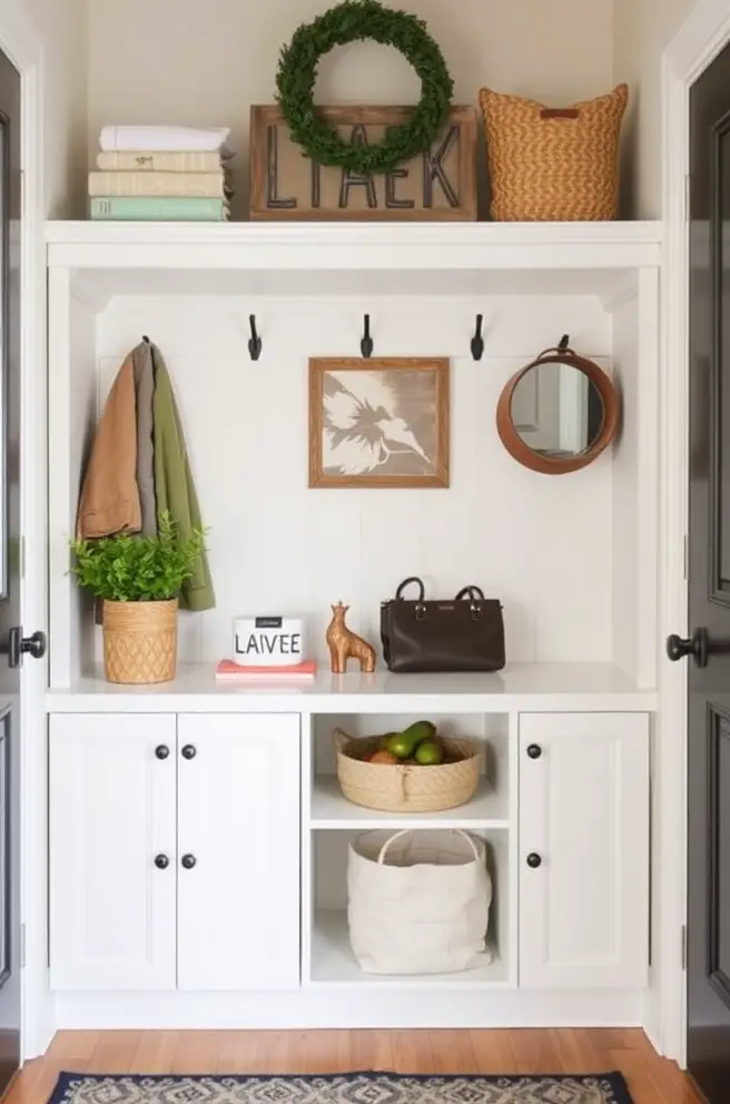 Functional storage Idea for hallway nooks to declutter your entryway
