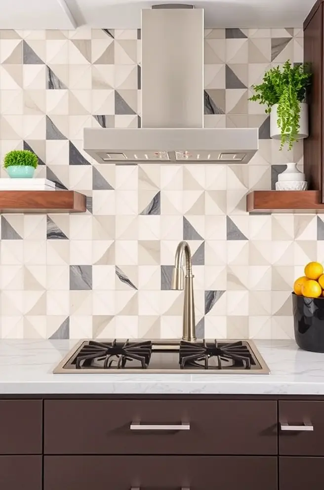Geometric Kitchen Backsplash Idea for a Bold Design Touch