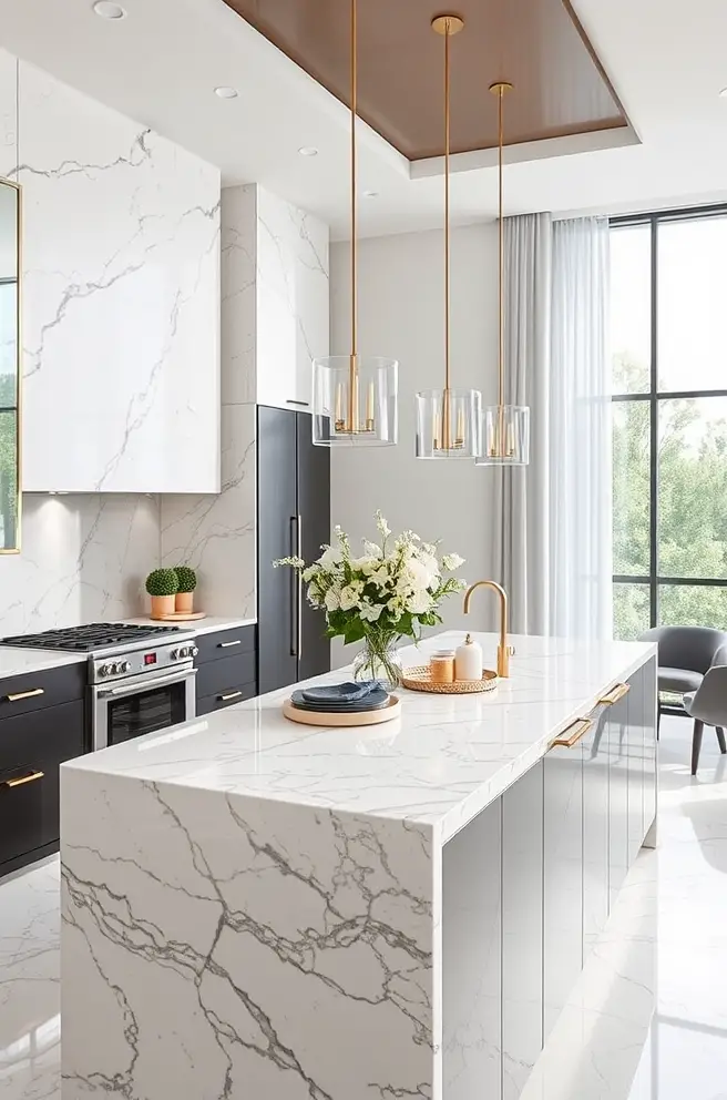 Luxe Marble Kitchen Island Idea for an Elegant Touch