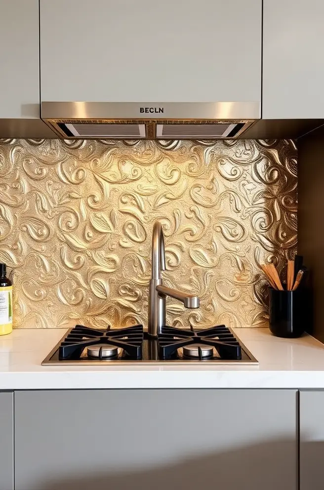 Metallic Kitchen Backsplash Idea to Bring Shine and Glamour