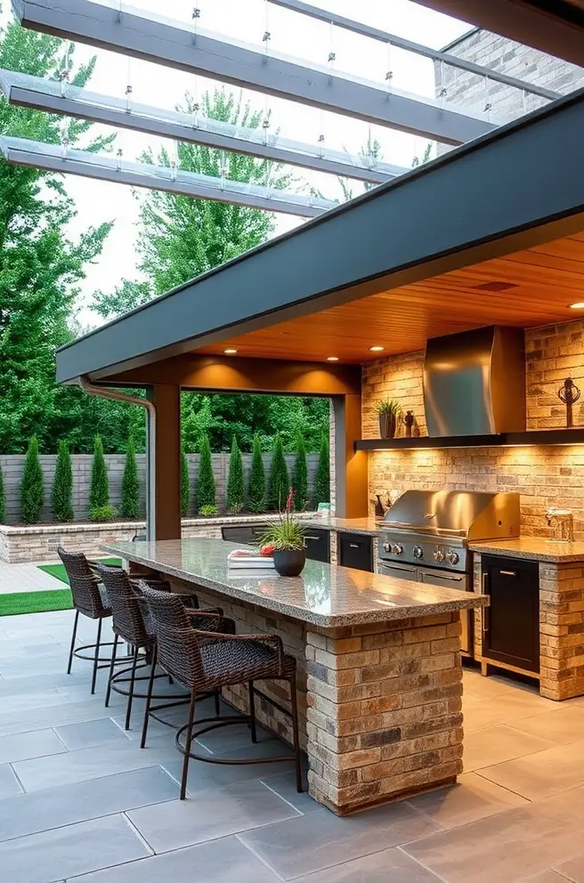 12 Stunning Covered Outdoor Kitchen Ideas for Your Home 4 Modern Covered Outdoor Kitchen Idea with Sleek Design Elements