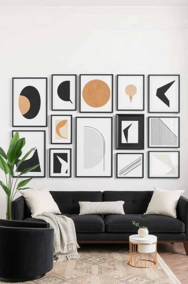 Modern Gallery Wall Idea Incorporating Geometric Shapes and Lines