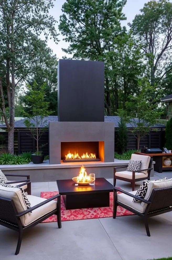 Modern Outdoor Fireplace Idea for a Sleek Backyard Oasis