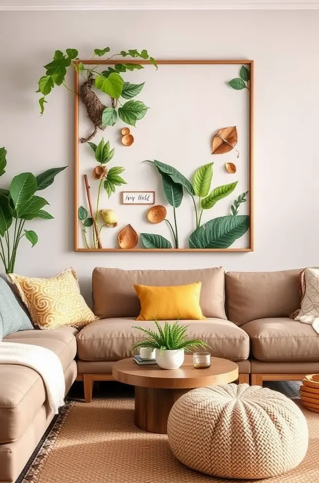 Nature-Inspired Living Room Wall Decor Idea for a Fresh Vibe