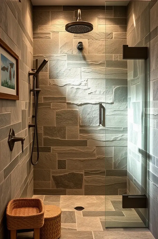 Nature-inspired Stone Tile Shower Idea for a Serene Space