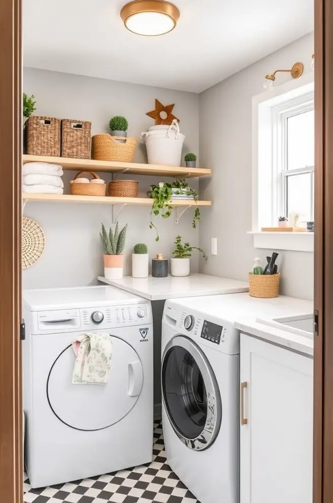 Playful Small Laundry Room Idea that Showcase Fun Decor Elements
