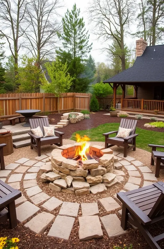 Rustic Backyard Fire Pit Idea for Landscaping a Countryside Retreat