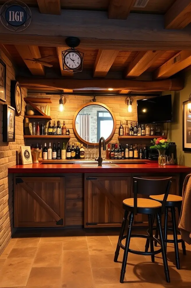 Rustic Basement Bar Idea for a Warm and Inviting Atmosphere
